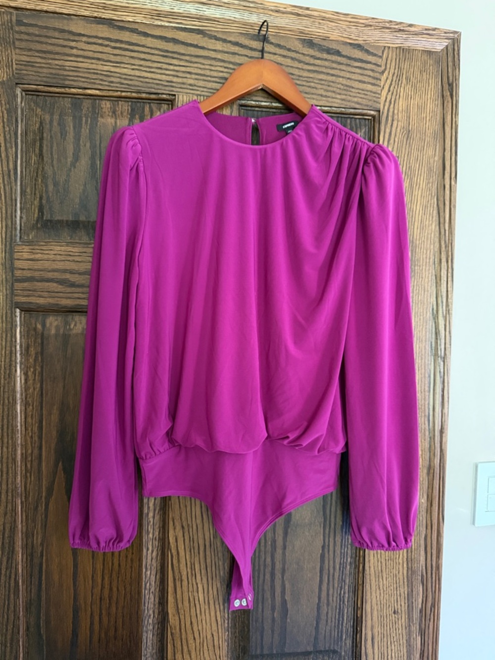 Express Fuchsia Long-Sleeve Draped Bodysuit